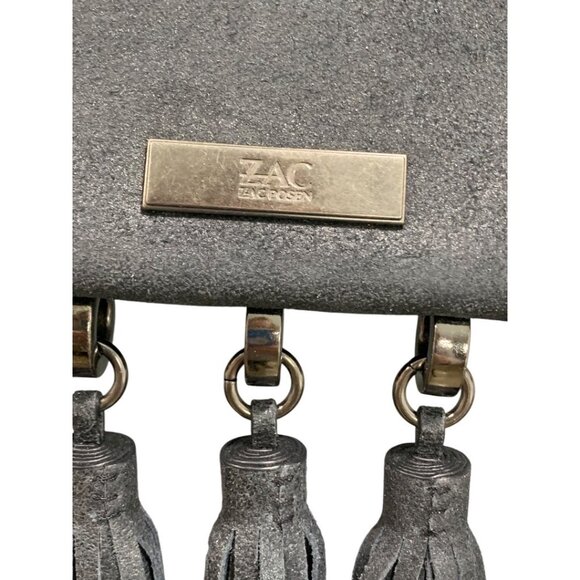 Zac Posen Heavy Tassel Brushed Black Leather Shoulderbag Clutch Hand Strap - Picture 4 of 11